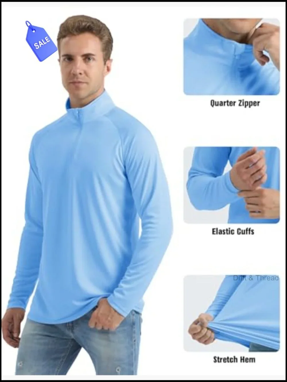 Men's UPF 50+ Long Sleeve Sun Shirt 1/4 Zip Rash Guard Athletic Tee
